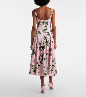 Floral pleated cotton-blend midi dress | Carolina Herrera
