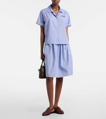 Gingham lace-trimmed cotton midi skirt | Miu Miu