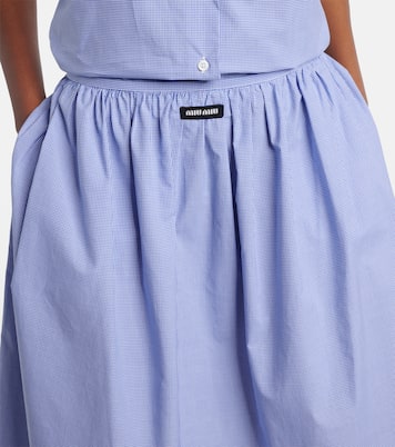 Gingham lace-trimmed cotton midi skirt | Miu Miu