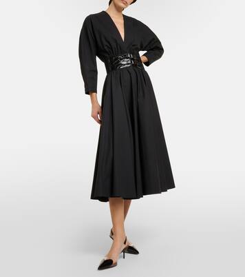 皮革边饰棉质中长连衣裙 | Alaïa
