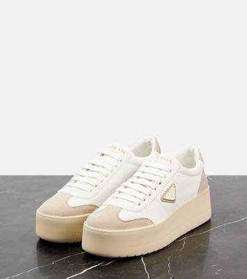 Leather platform sneakers | Prada