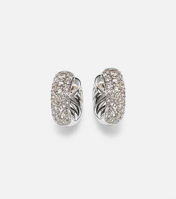 DY Mercer® Micro sterling silver hoop earrings with diamonds | David Yurman