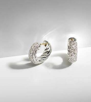 DY Mercer® Micro sterling silver hoop earrings with diamonds | David Yurman