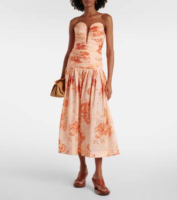 Robe midi bustier Cascadian en coton à fleurs | Zimmermann