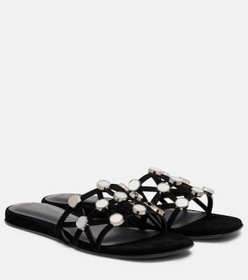 Grid embellished suede flat sandals | The Attico