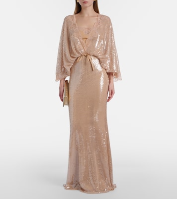 Lace-trimmed sequined mesh gown | Elie Saab