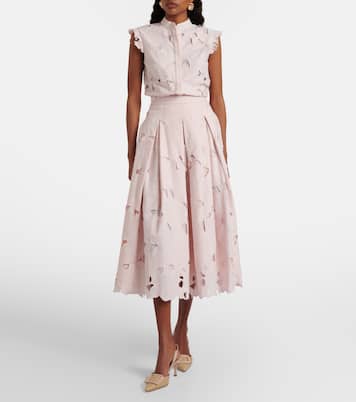Cutout floral pleated midi skirt | Erdem