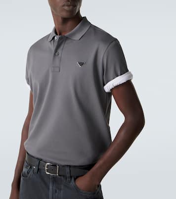 Cotton piqué polo shirt in grey - Prada | Mytheresa