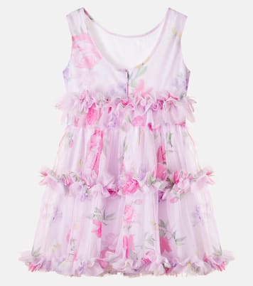 花卉荷叶边薄纱连衣裙 | Monnalisa