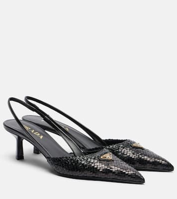 Woven leather slingback pumps | Prada