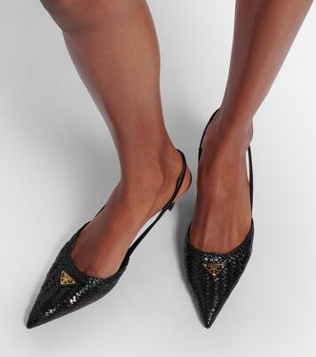 Woven leather slingback pumps | Prada