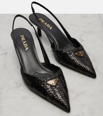 Woven leather slingback pumps | Prada