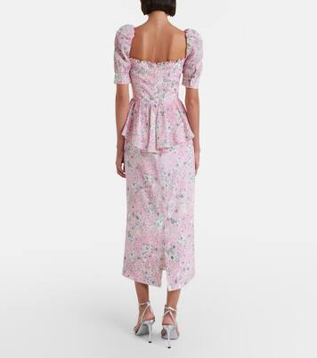 Floral peplum silk midi dress | Alessandra Rich