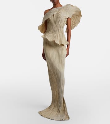 One-shoulder pleated taffeta gown | Marmar Halim