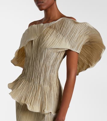 One-shoulder pleated taffeta gown | Marmar Halim