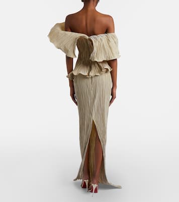 One-shoulder pleated taffeta gown | Marmar Halim