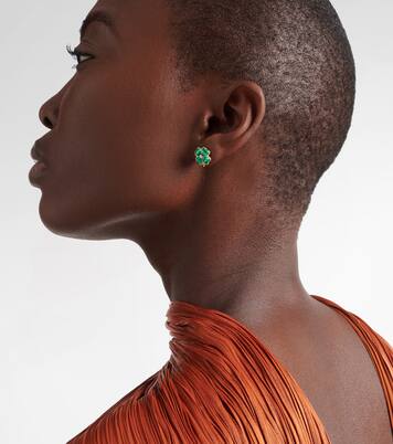 Puces Dôme Trèfle 9kt gold earrings with malachite and diamonds | Yvonne Léon