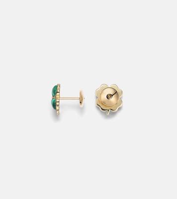 Puces Dôme Trèfle 9kt gold earrings with malachite and diamonds | Yvonne Léon