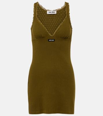 Lace-trimmed pointelle cotton minidress | Miu Miu