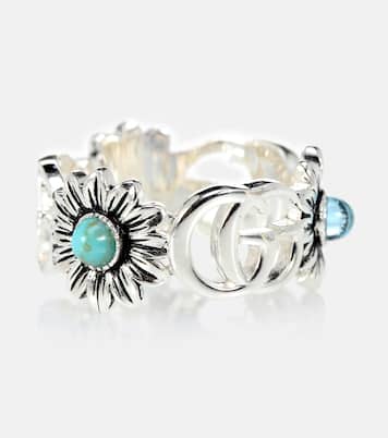 Double G flower sterling silver ring with topaz and mother of pearl | Gucci