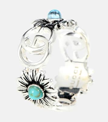 Double G flower sterling silver ring with topaz and mother of pearl | Gucci
