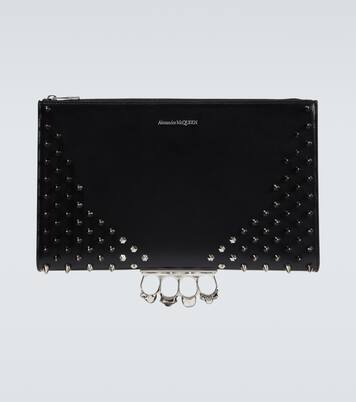 Four-Ring embellished leather clutch | McQueen