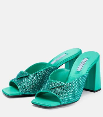 Crystal-embellished satin mules | Prada