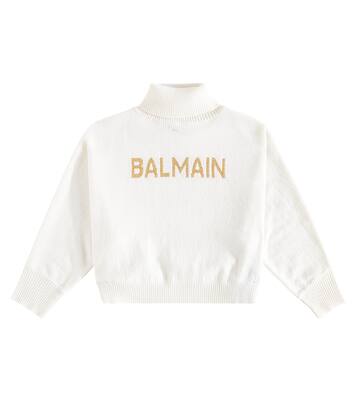 Logo wool and cashmere-blend turtleneck top | Balmain Kids
