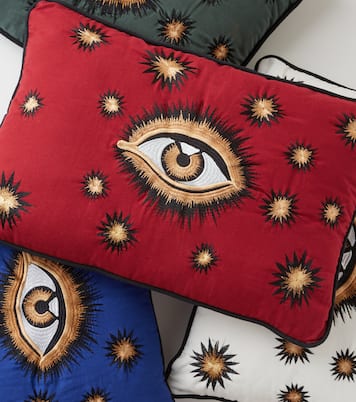 Besticktes Kissen Eye aus Baumwoll-Canvas | Les-Ottomans