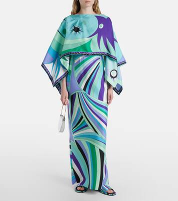 Iride caped silk twill maxi dress | Pucci