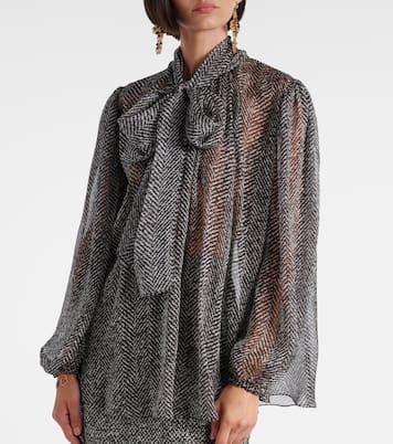 Tie-neck herringbone silk chiffon blouse | Dolce&Gabbana