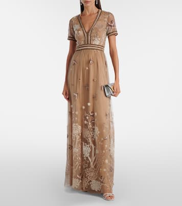 Bestickte Robe aus Tüll | Costarellos