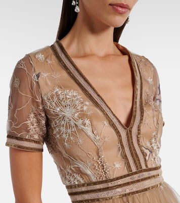 Bestickte Robe aus Tüll | Costarellos