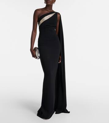 Embellished one-shoulder cady gown | Roland Mouret
