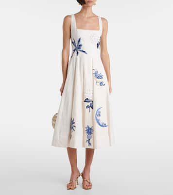 Besticktes Midikleid Frontera Wild aus Leinen | Agua by Agua Bendita