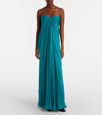 Draped silk chiffon bustier gown | McQueen