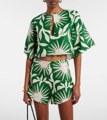 Top court Iris en lin imprimé  | Cala de la Cruz