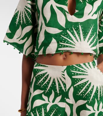 Top court Iris en lin imprimé  | Cala de la Cruz