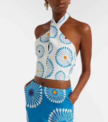 Ivy floral halterneck linen crop top | Cala de la Cruz