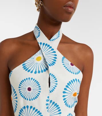 Ivy floral halterneck linen crop top | Cala de la Cruz
