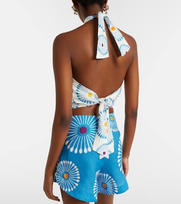 Ivy floral halterneck linen crop top | Cala de la Cruz