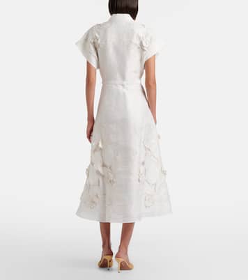 Aubrey floral-appliqué linen-blend shirt dress | Leo Lin