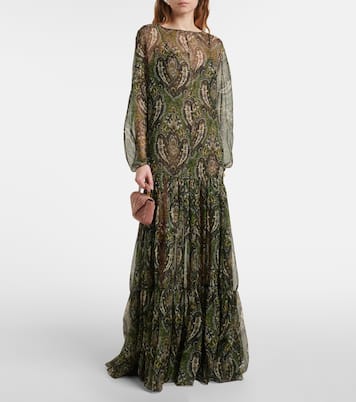 Paisley silk crépon maxi dress | Saint Laurent