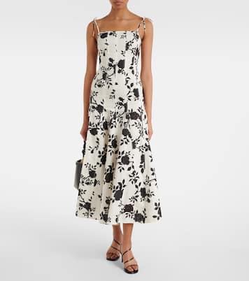 Midikleid aus Leinen und Baumwolle | Self-Portrait