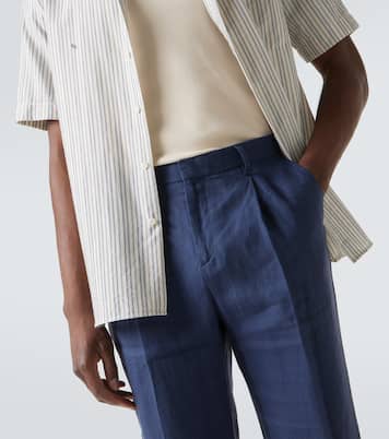 Pleated linen straight pants | Sunspel