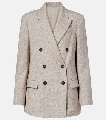 Double-breasted wool and silk-blend blazer | Brunello Cucinelli