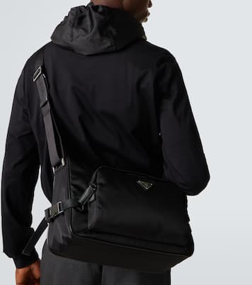 Large leather-trimmed shoulder bag | Prada