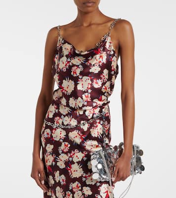 Chain-detail floral silk satin top | Rabanne
