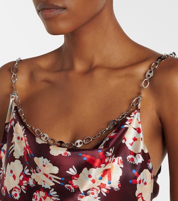 Chain-detail floral silk satin top | Rabanne