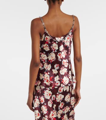 Chain-detail floral silk satin top | Rabanne